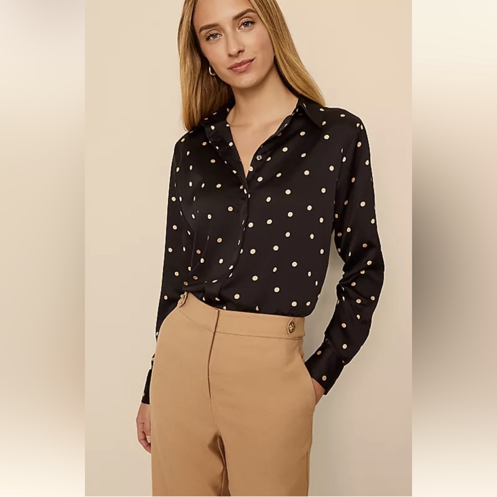 Equipment Femme 100% Silk Polka Dot Long Sleeve Blouse Navy/gold size XS